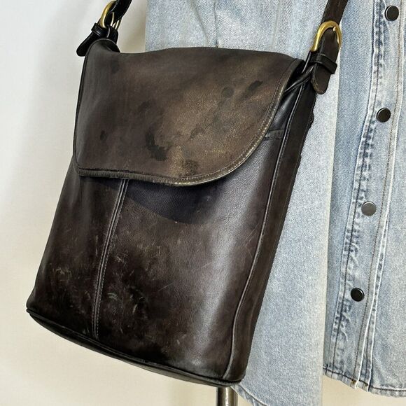 Vintage COACH Whitney Leather Shoulder Bag Distressed Brown Black Crossbody Gold - Picture 3 of 13
